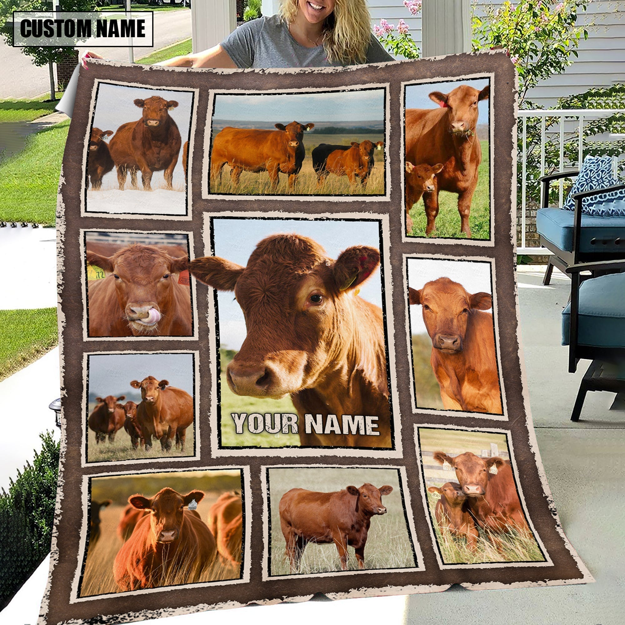 Custom Name Red Angus Frame Blanket