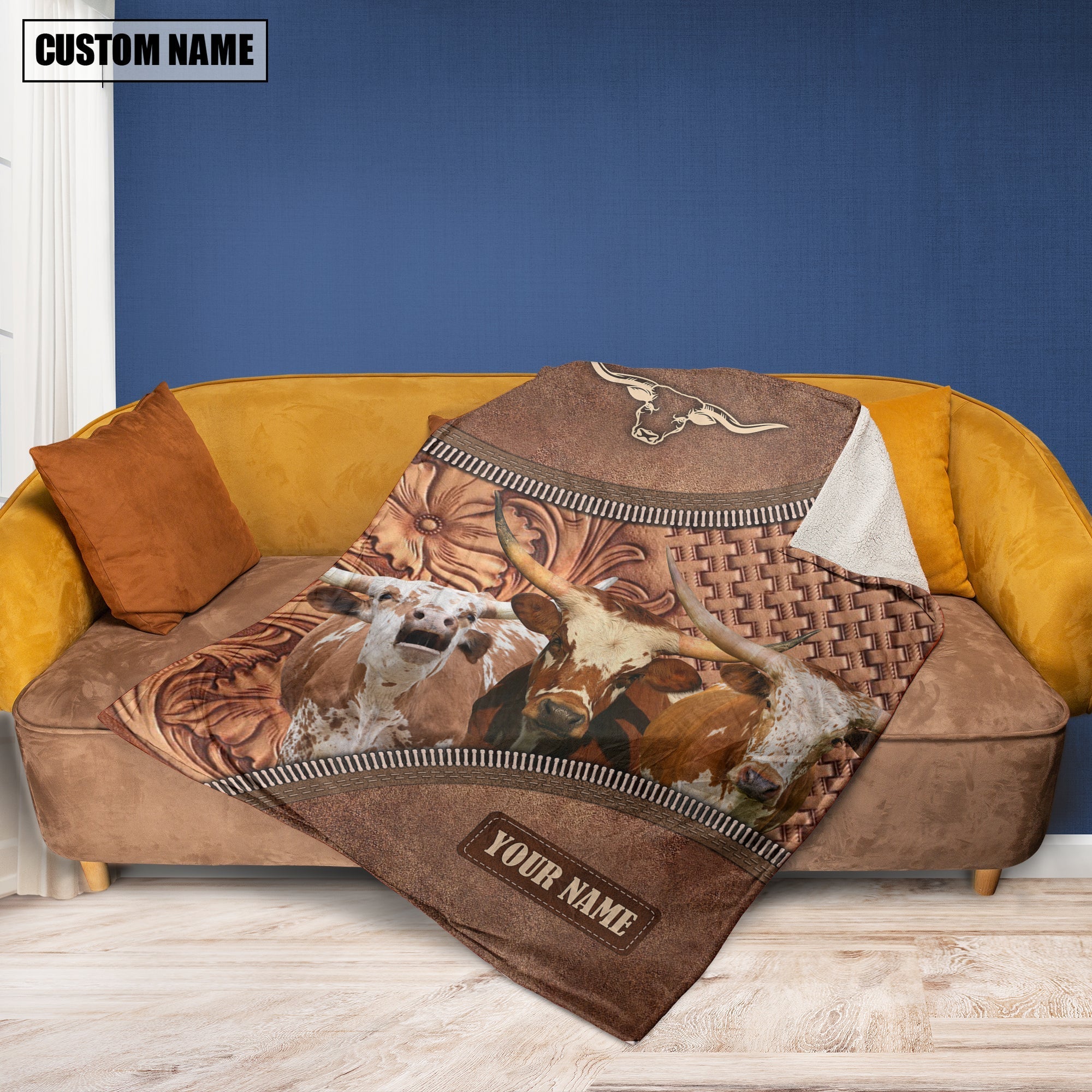Texas Longhorn Happiness Customized Name 3D Blanket