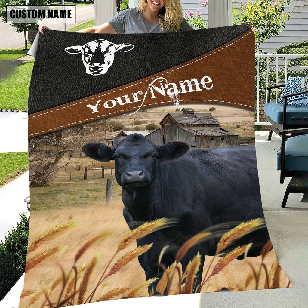 Black Angus Cattle On The Field Customized Name 3D Blanket