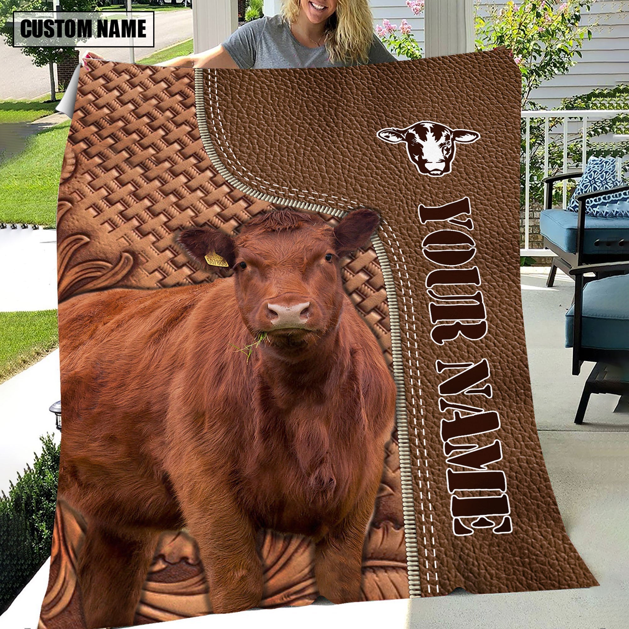 Red Angus Farming Pattern Customized Name 3D Blanket