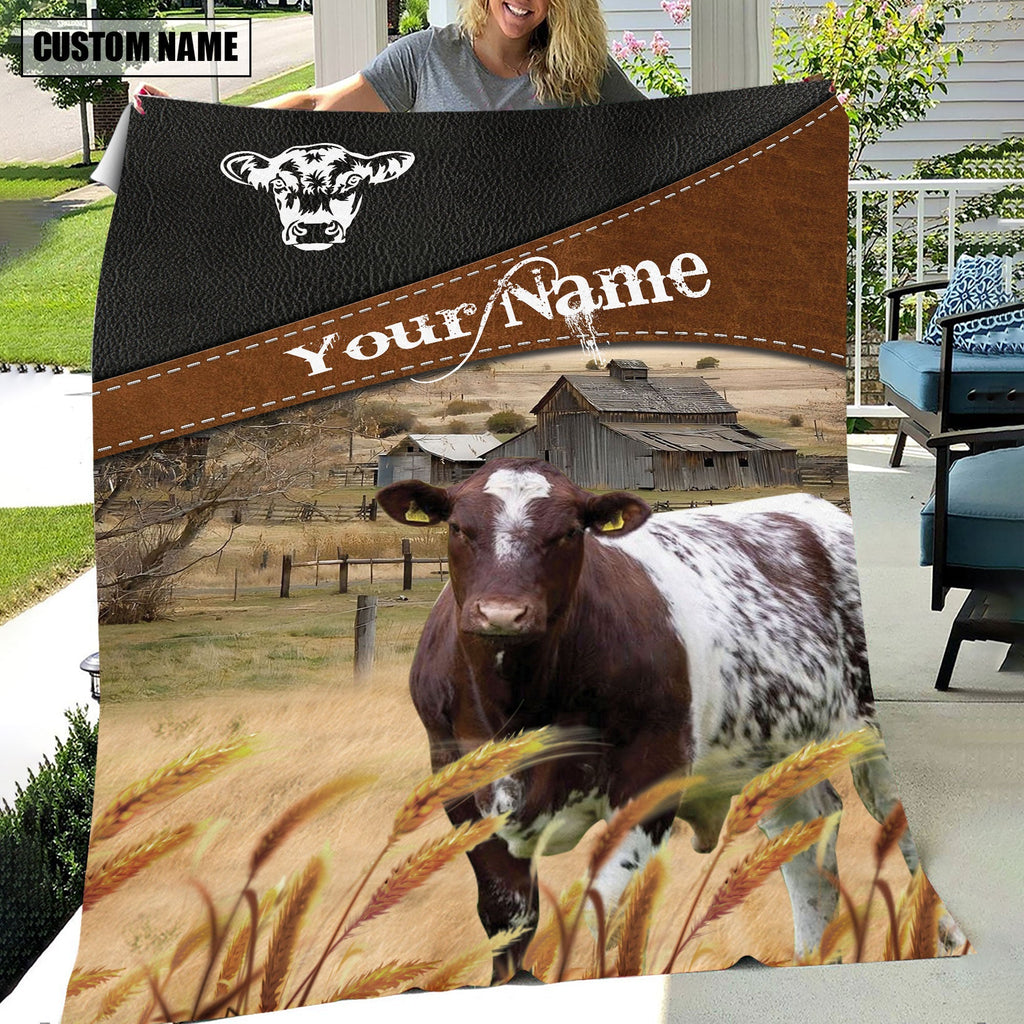 Shorthorn Cattle On The Field Customized Name 3D Blanket