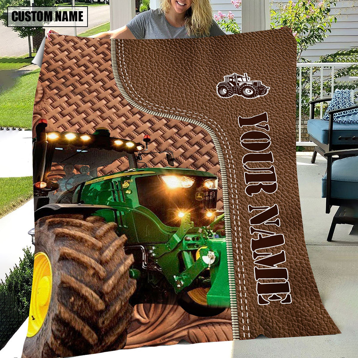 Tractor Farming Pattern Customized Name 3D Blanket