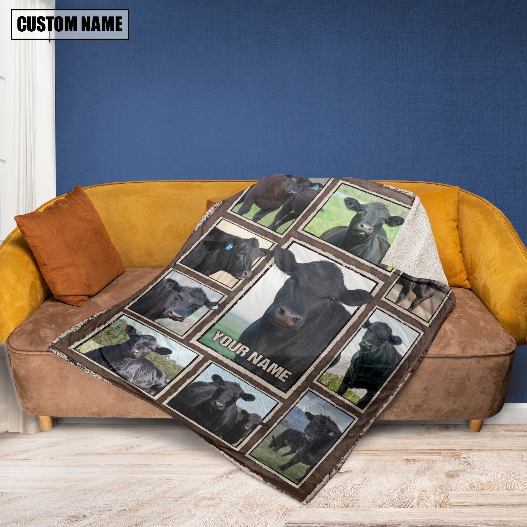 Custom Name Black Angus Frame Blanket