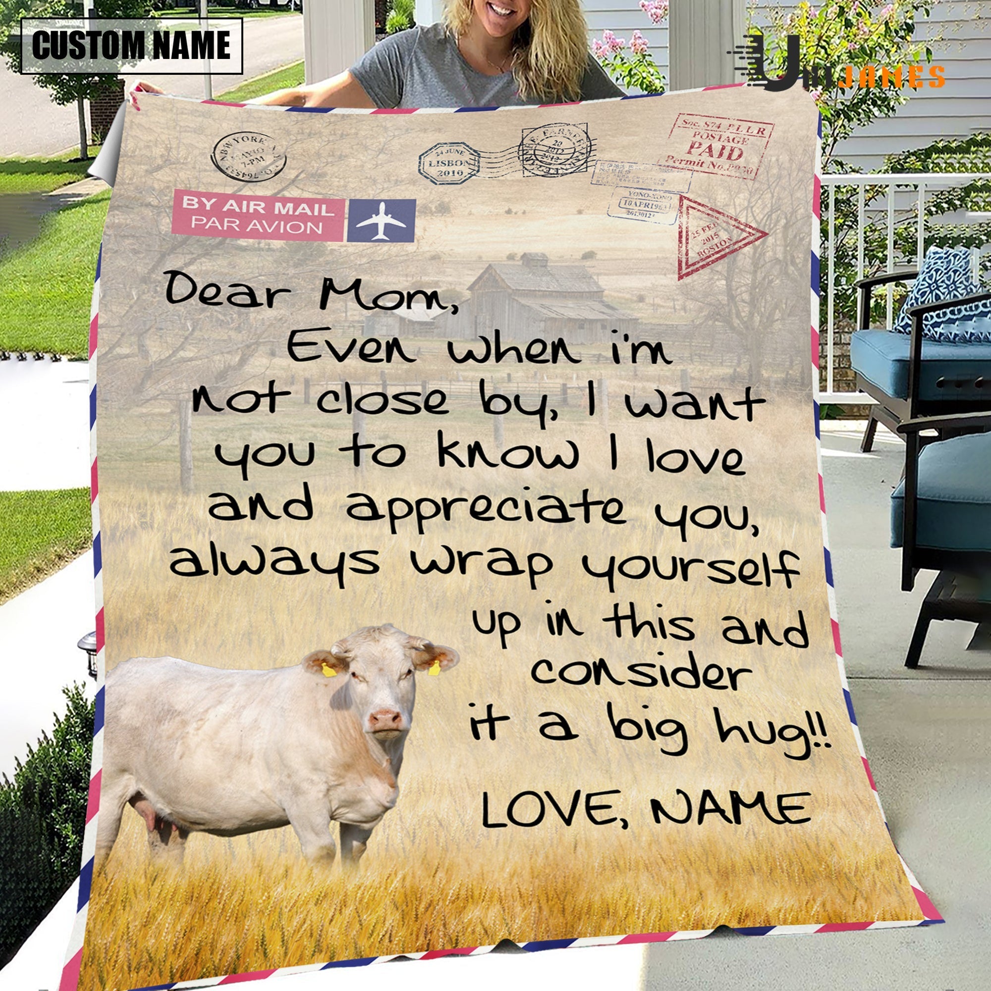 Custom Name Charolais Letter Family Blanket