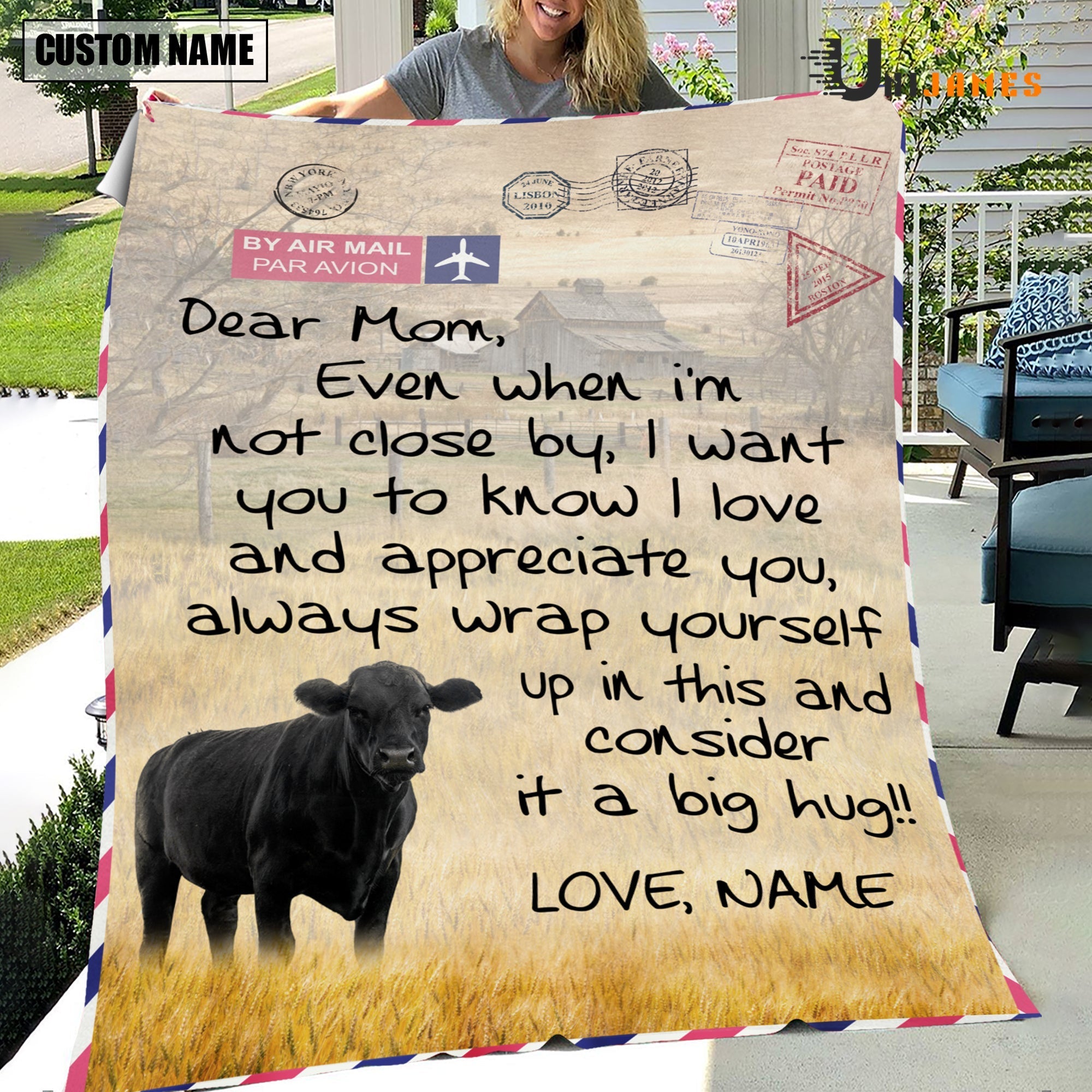 Custom Name Black Angus Letter Family Blanket