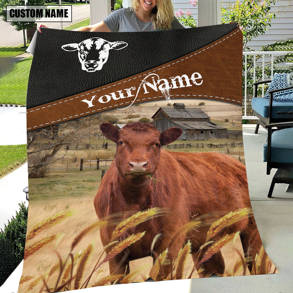 Red Angus Cattle On The Field Customized Name 3D Blanket