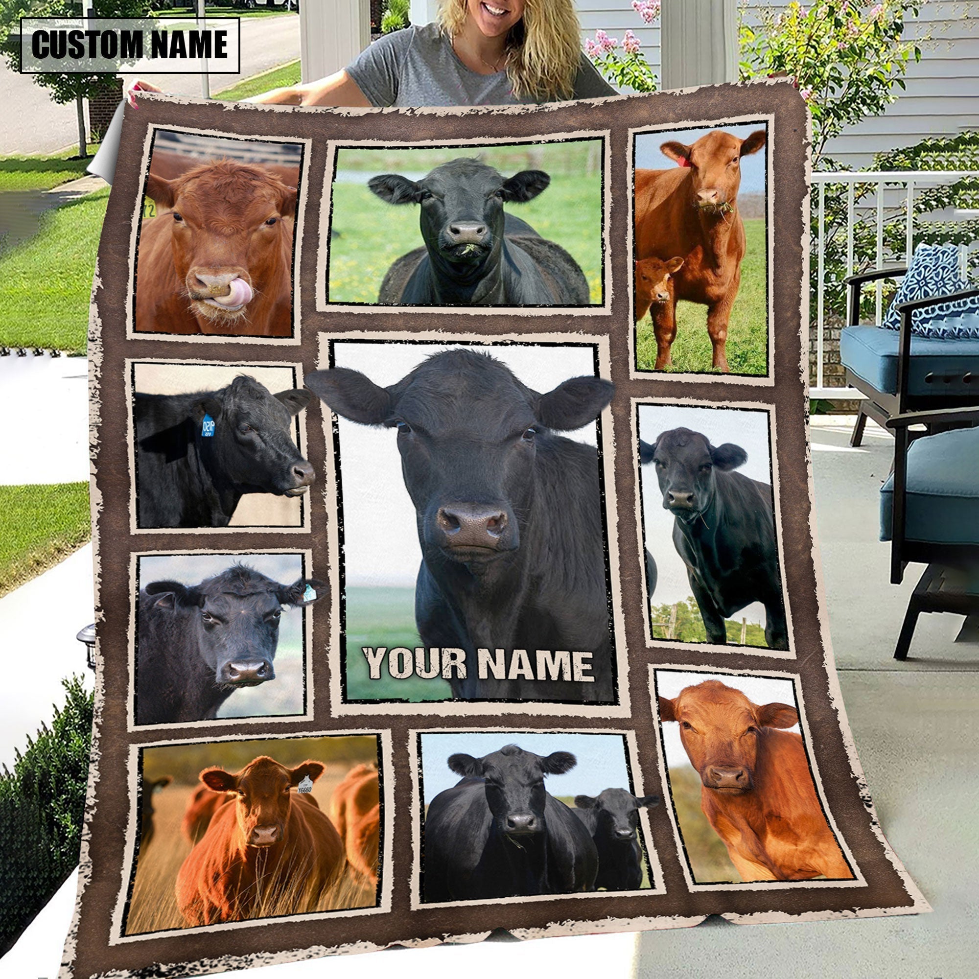 Custom Name Black Angus & Red Angus Frame Blanket
