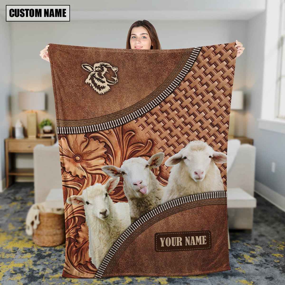 Sheep Happiness Customized Name 3D Blanket