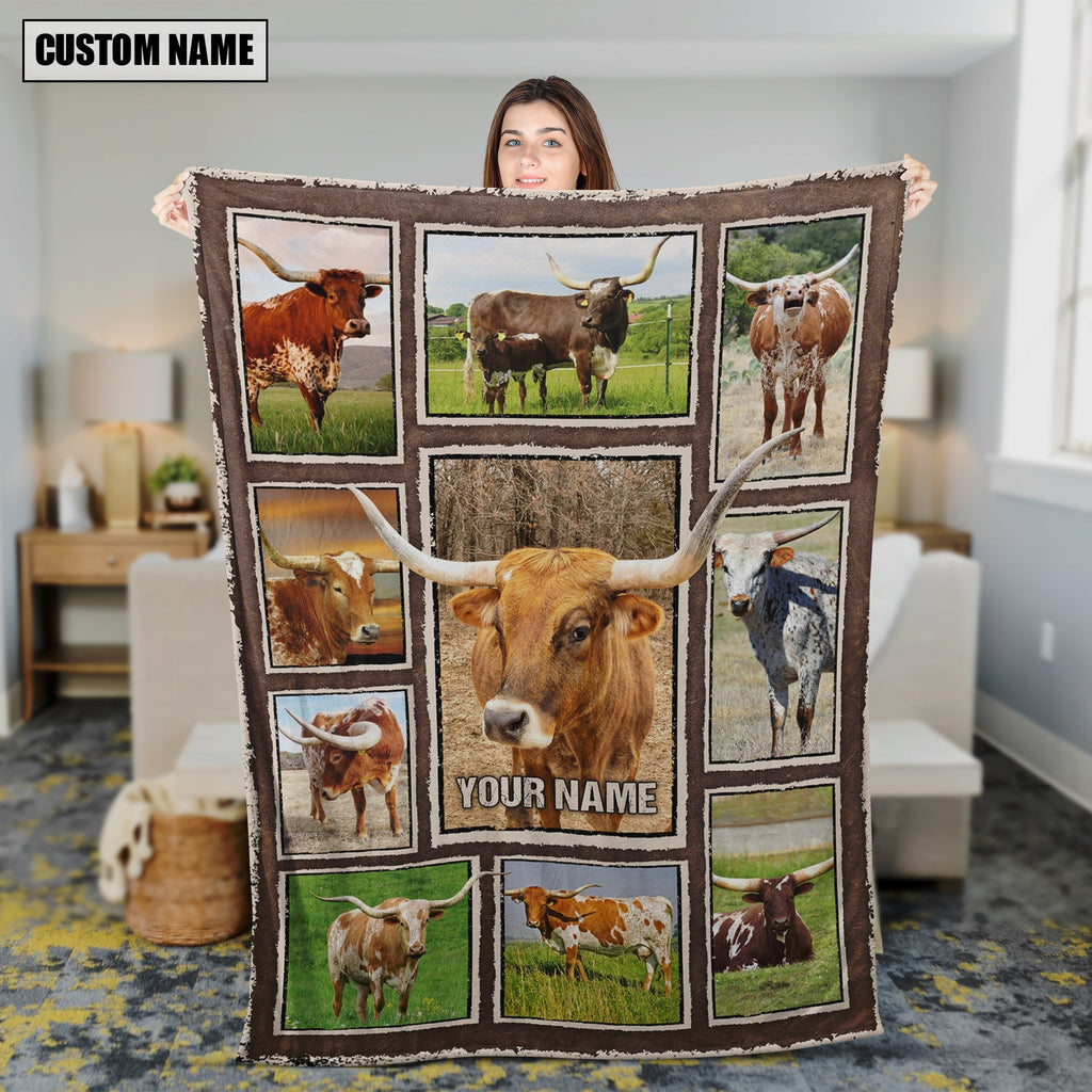 Custom Name Texas Longhorn Frame Blanket