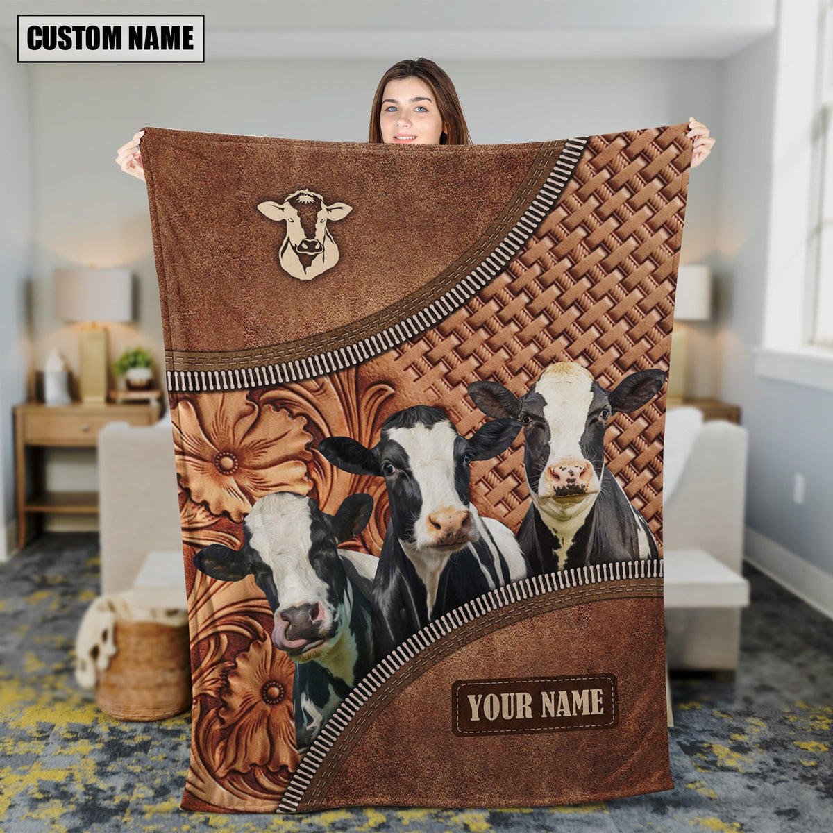 Holstein Happiness Customized Name 3D Blanket