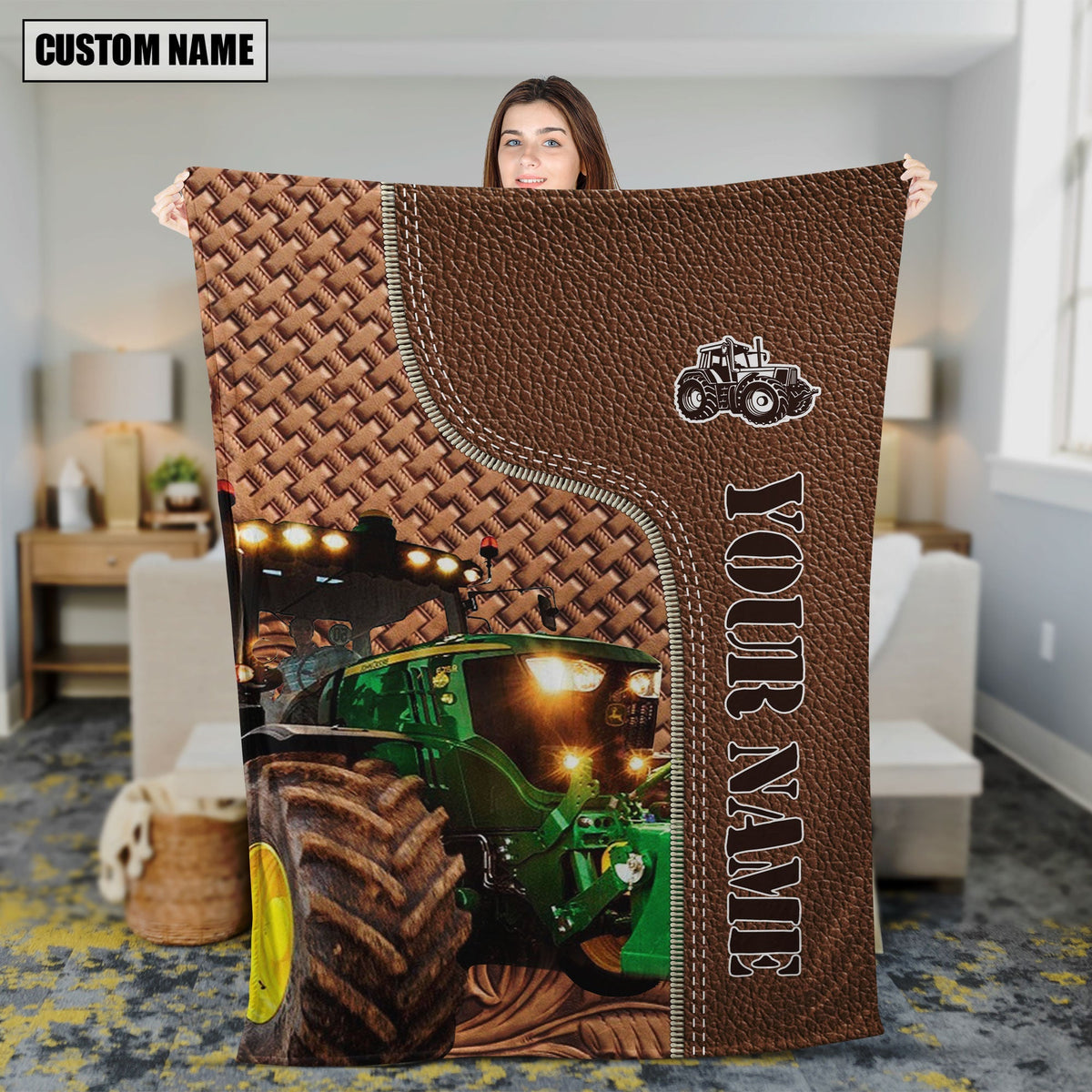 Tractor Farming Pattern Customized Name 3D Blanket