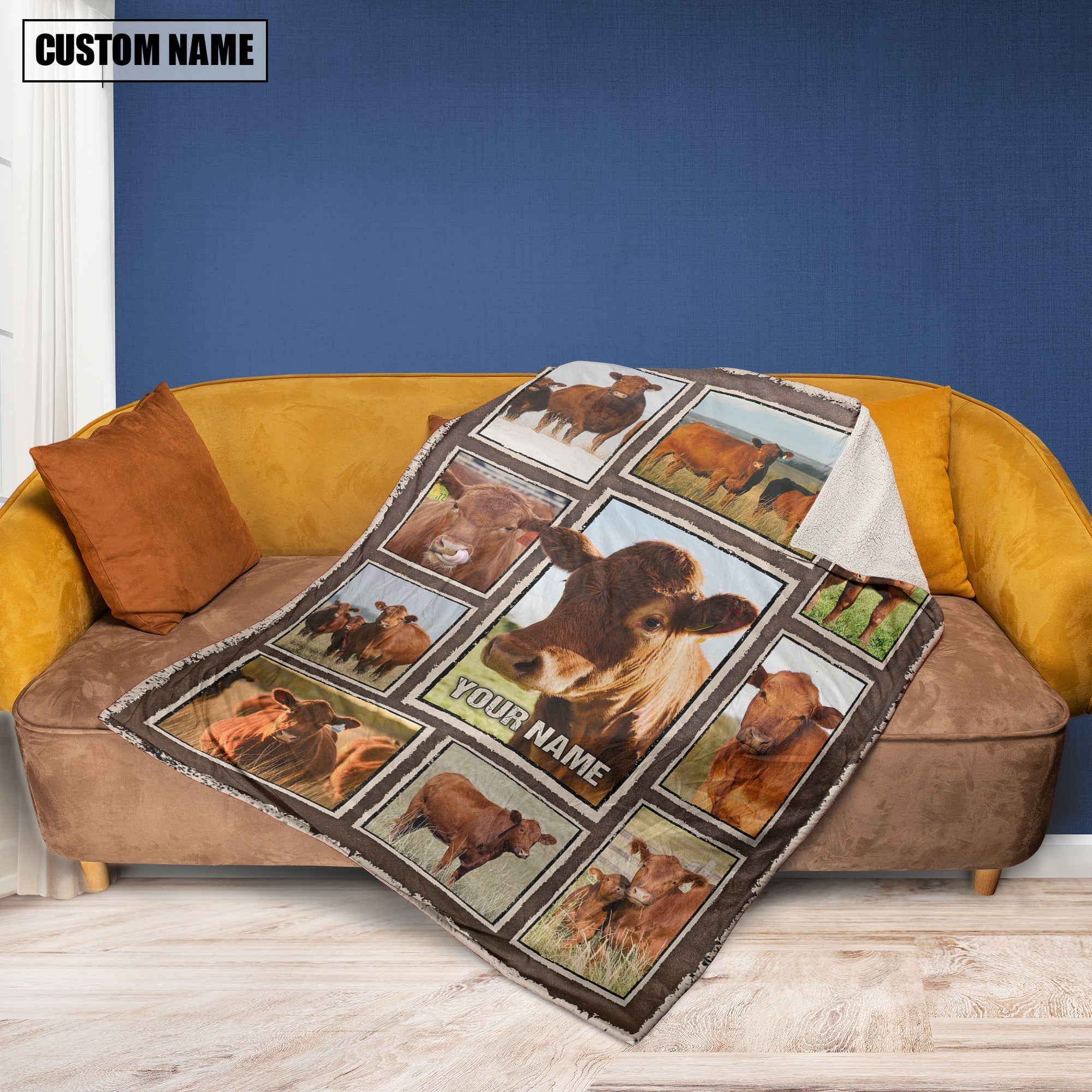 Custom Name Red Angus Frame Blanket