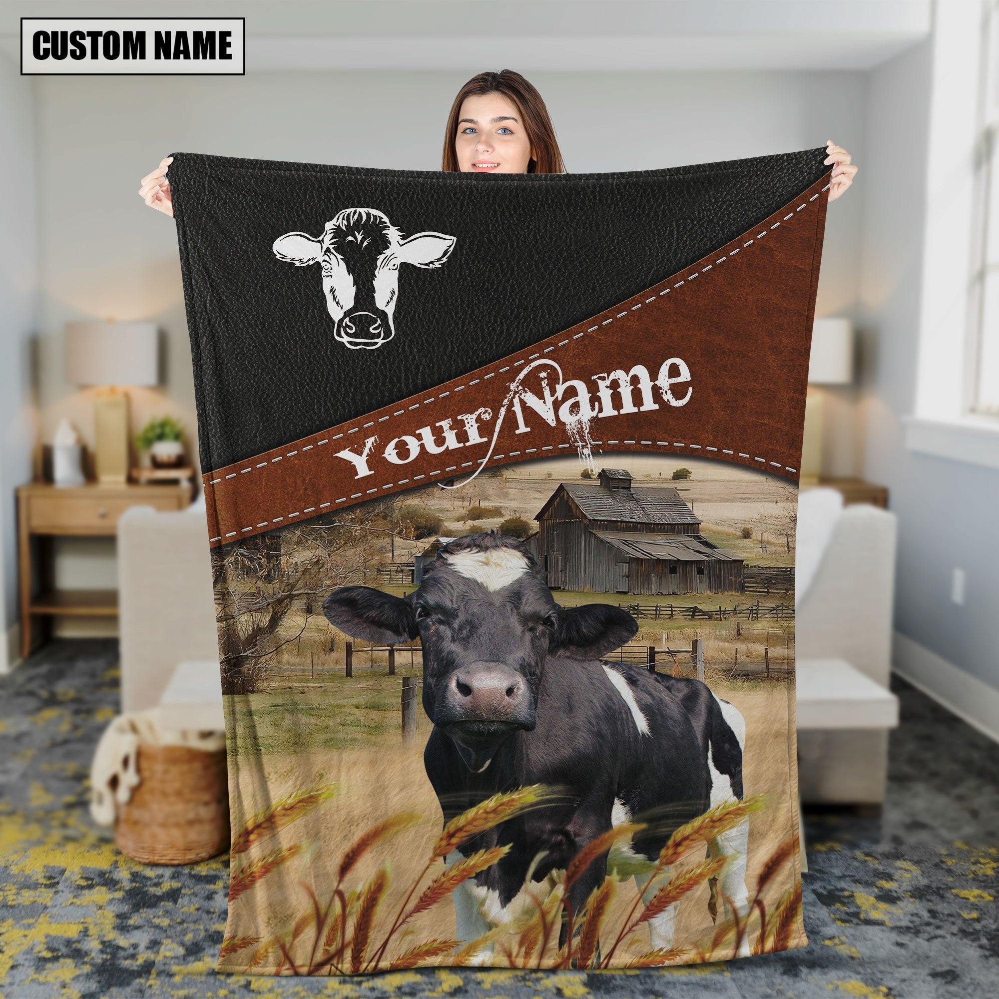 Holstein Cattle On The Field Customized Name 3D Blanket