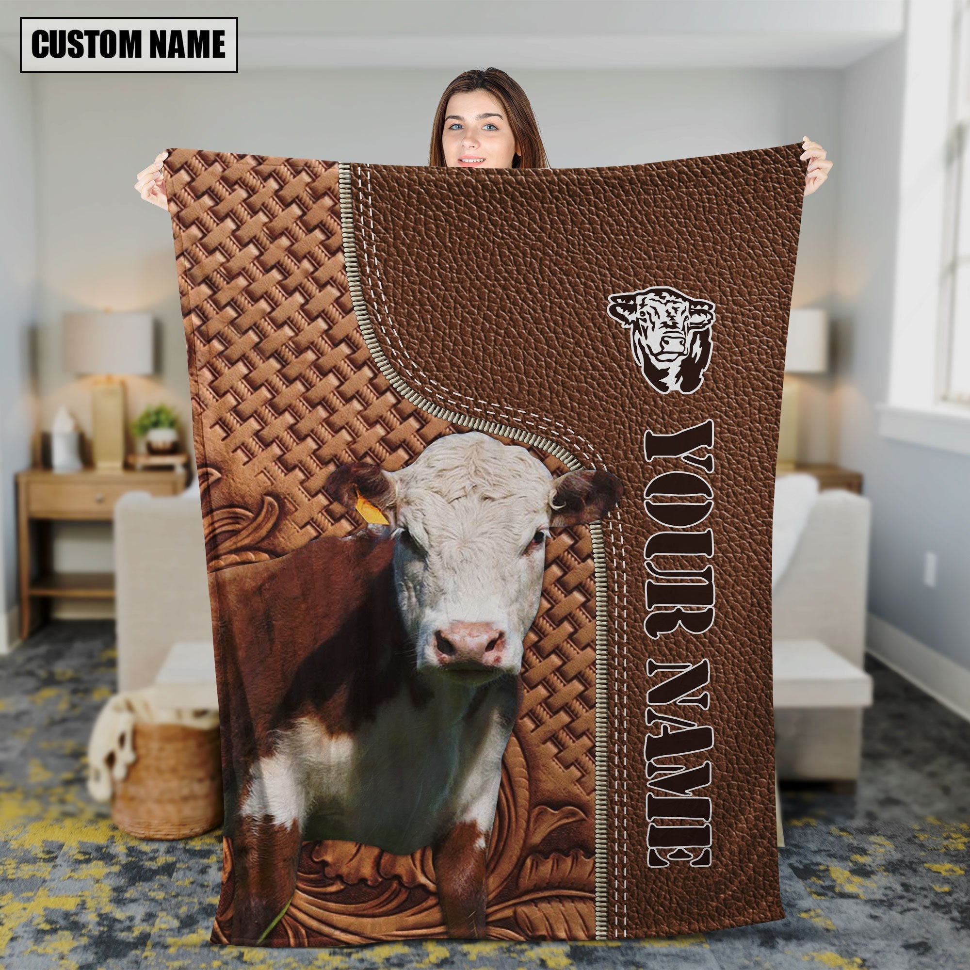 Hereford Farming Pattern Customized Name 3D Blanket