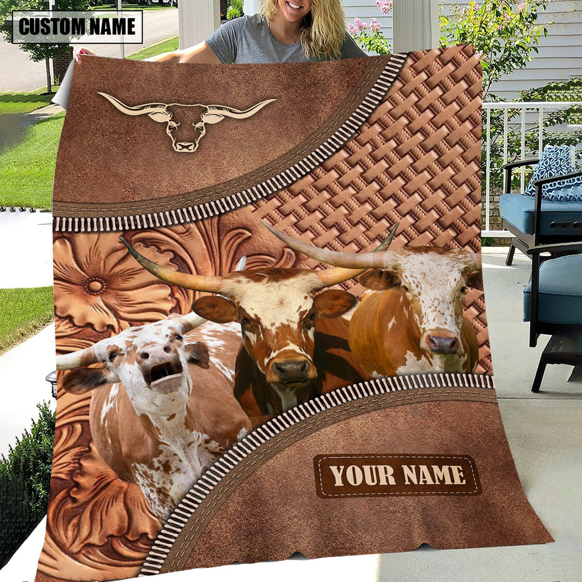 Texas Longhorn Happiness Customized Name 3D Blanket