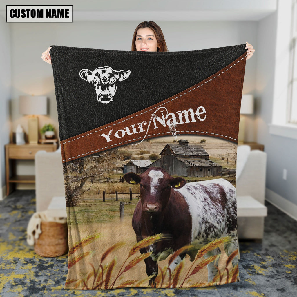 Shorthorn Cattle On The Field Customized Name 3D Blanket