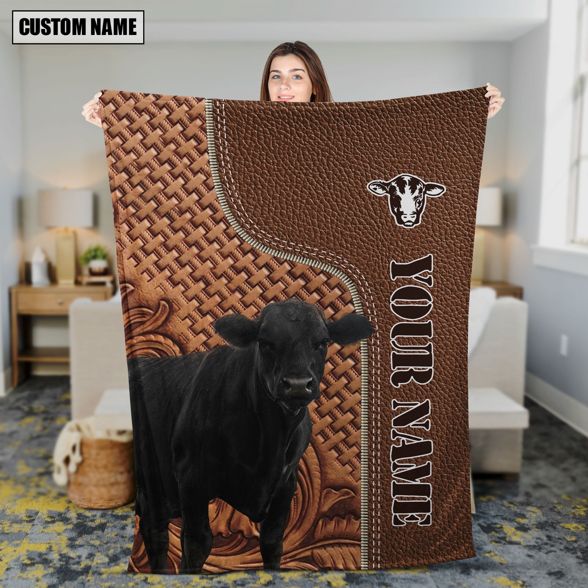 Black Angus Farming Pattern Customized Name 3D Blanket