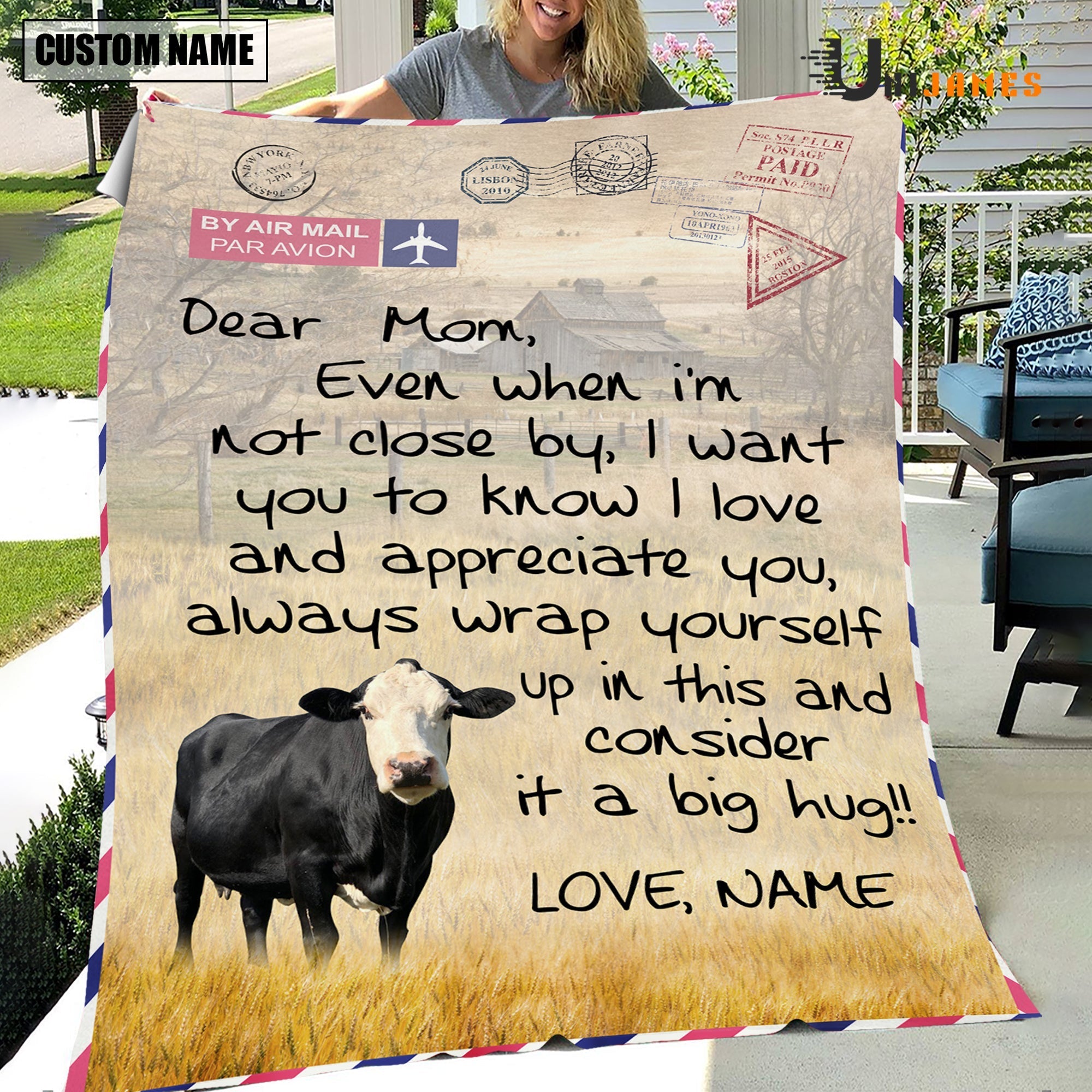 Custom Name Black Baldy Letter Family Blanket