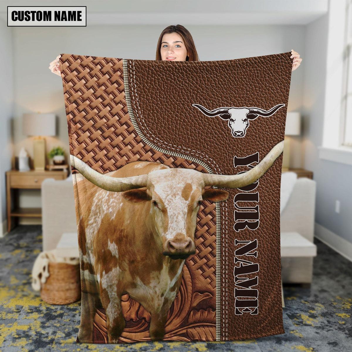 Texas Longhorn Farming Pattern Customized Name 3D Blanket