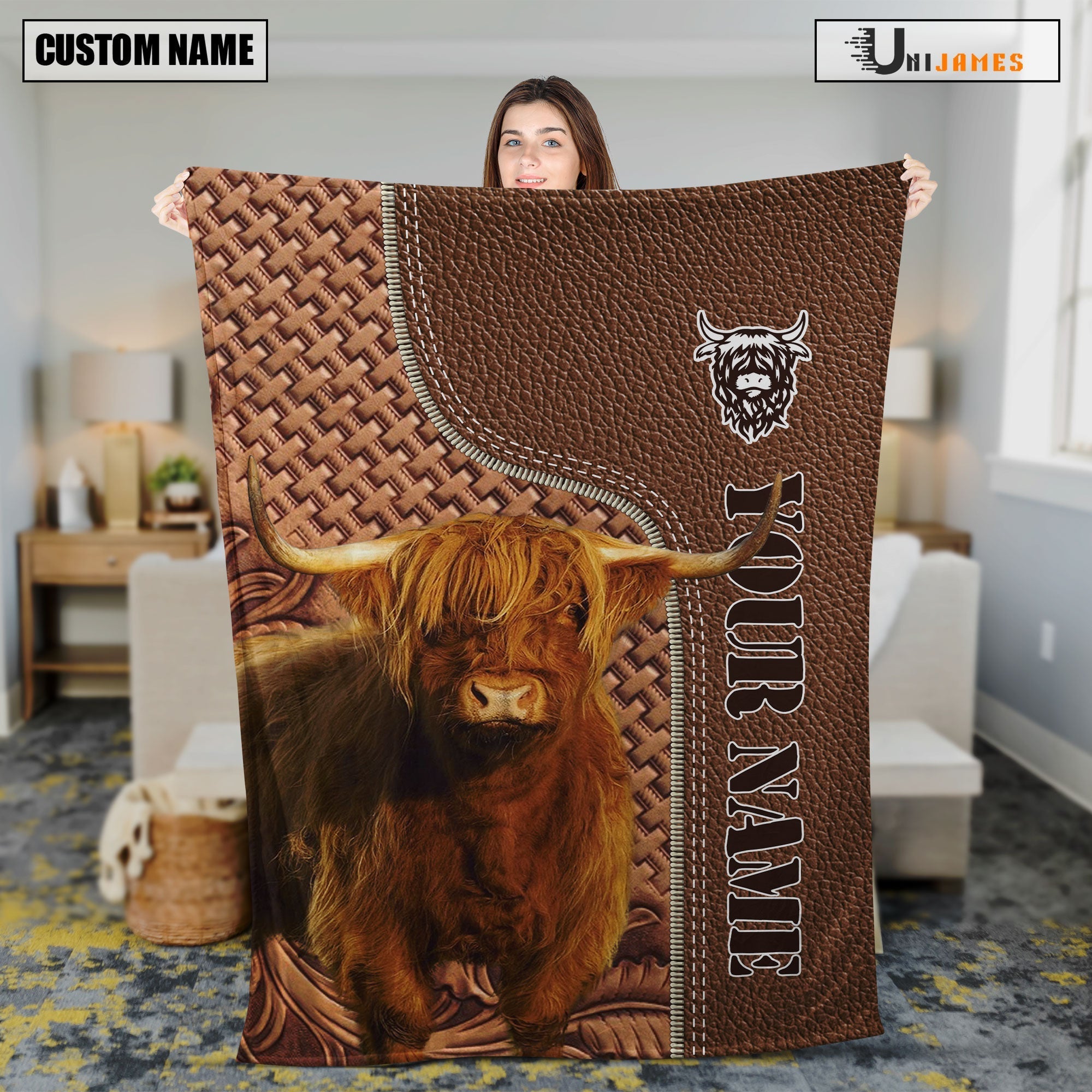 Highland Farming Pattern Customized Name 3D Blanket