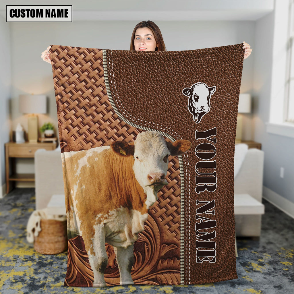 Simmental Farming Pattern Customized Name 3D Blanket