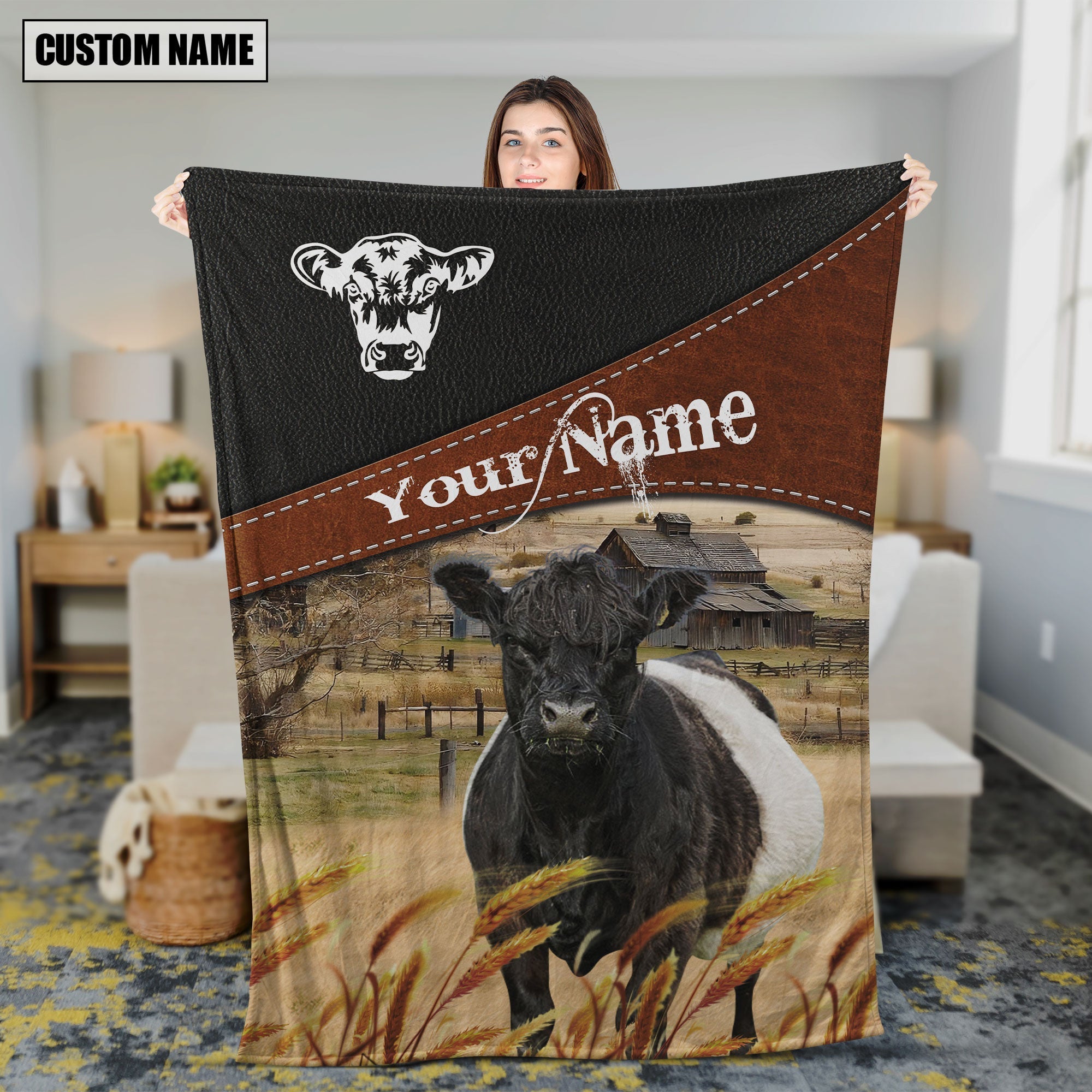 Belted Galloway Cattle On The Field Customized Name 3D Blanket