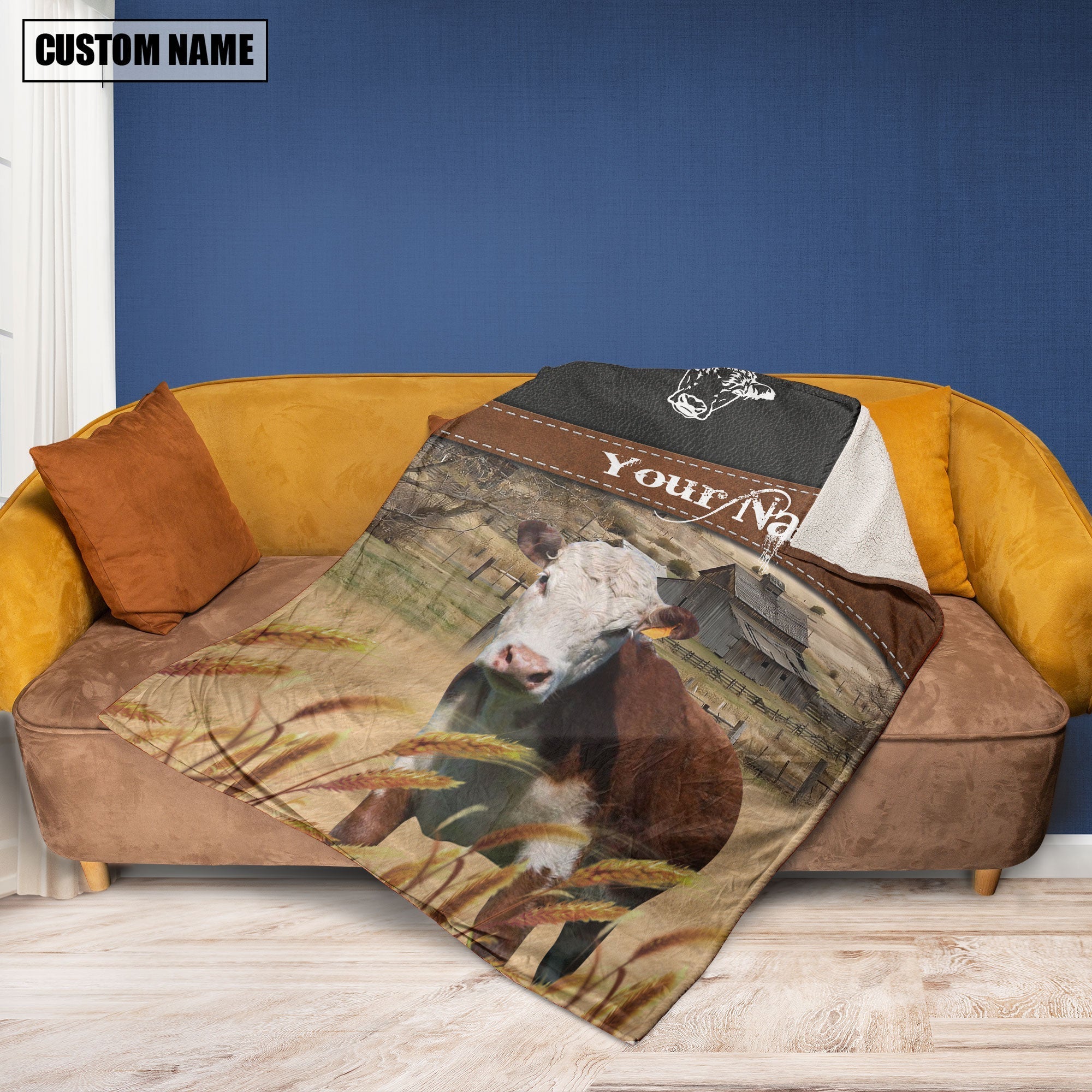 Hereford Cattle On The Field Customized Name 3D Blanket
