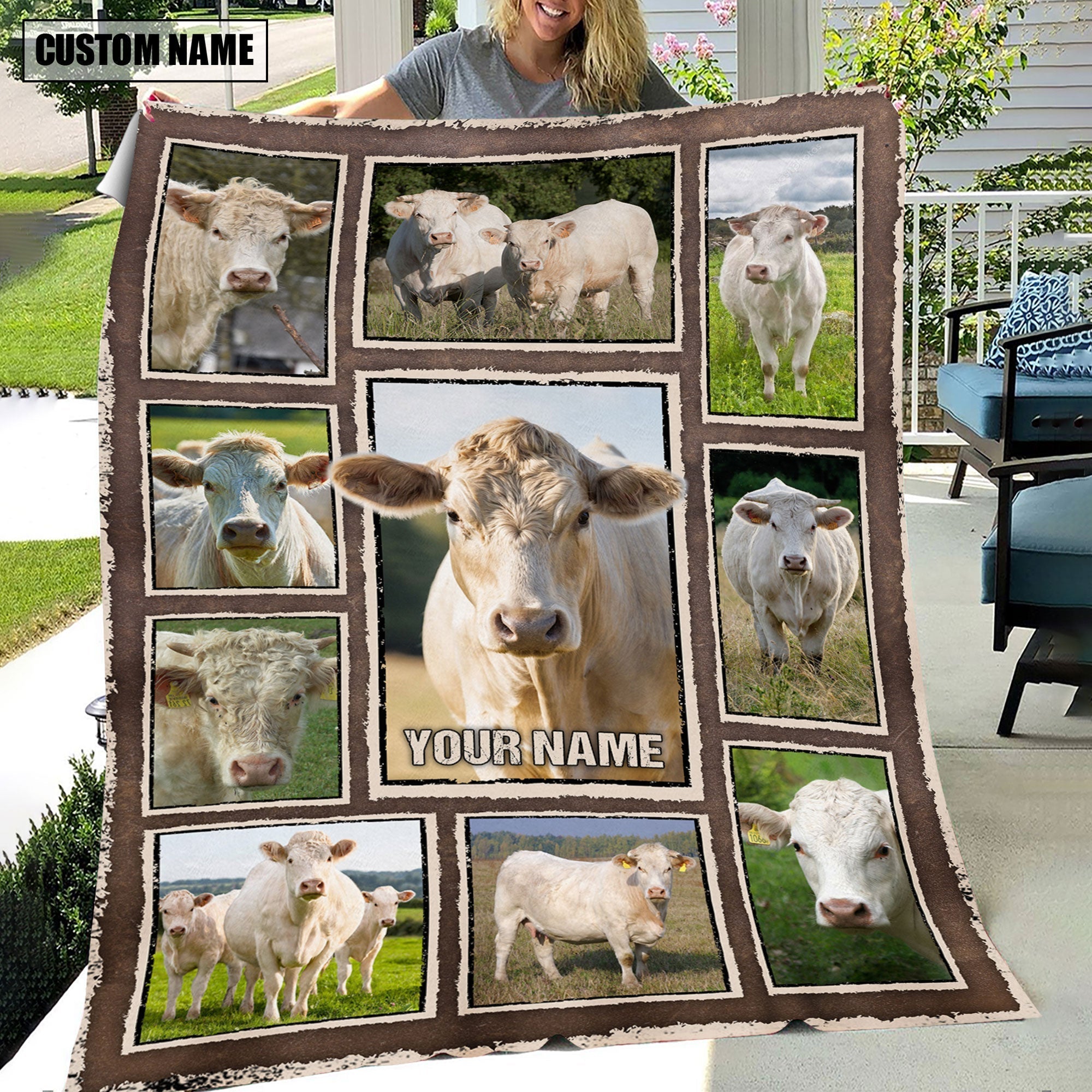 Custom Name Charolais Frame Blanket