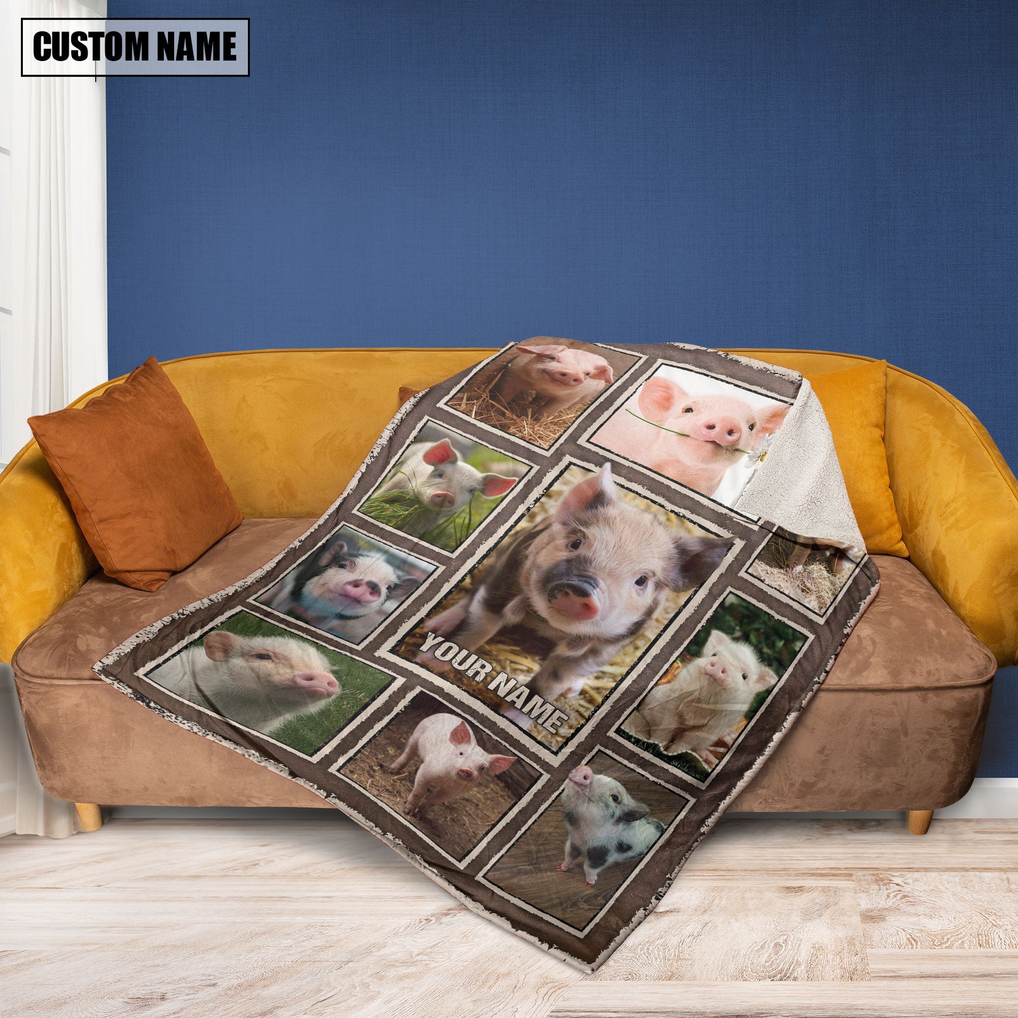 Custom Name Pig Frame Blanket