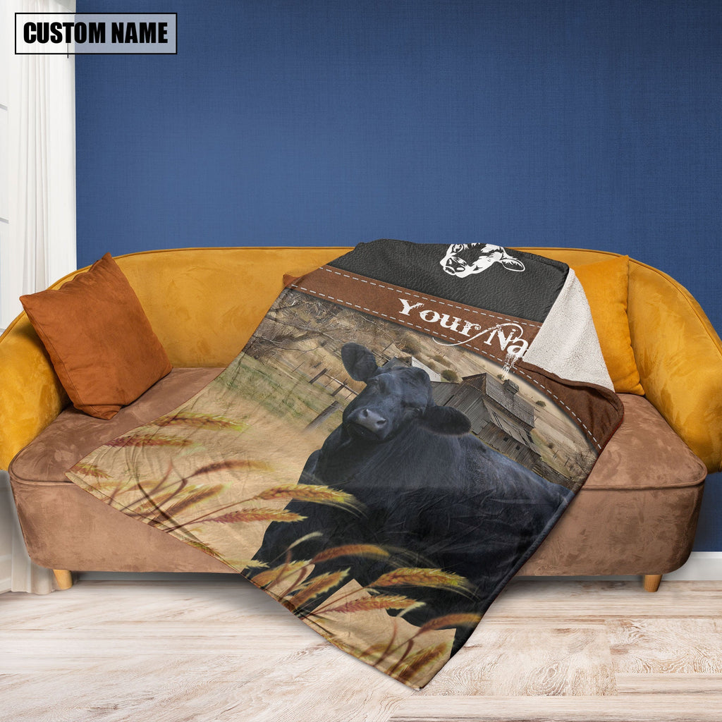 Black Angus Cattle On The Field Customized Name 3D Blanket