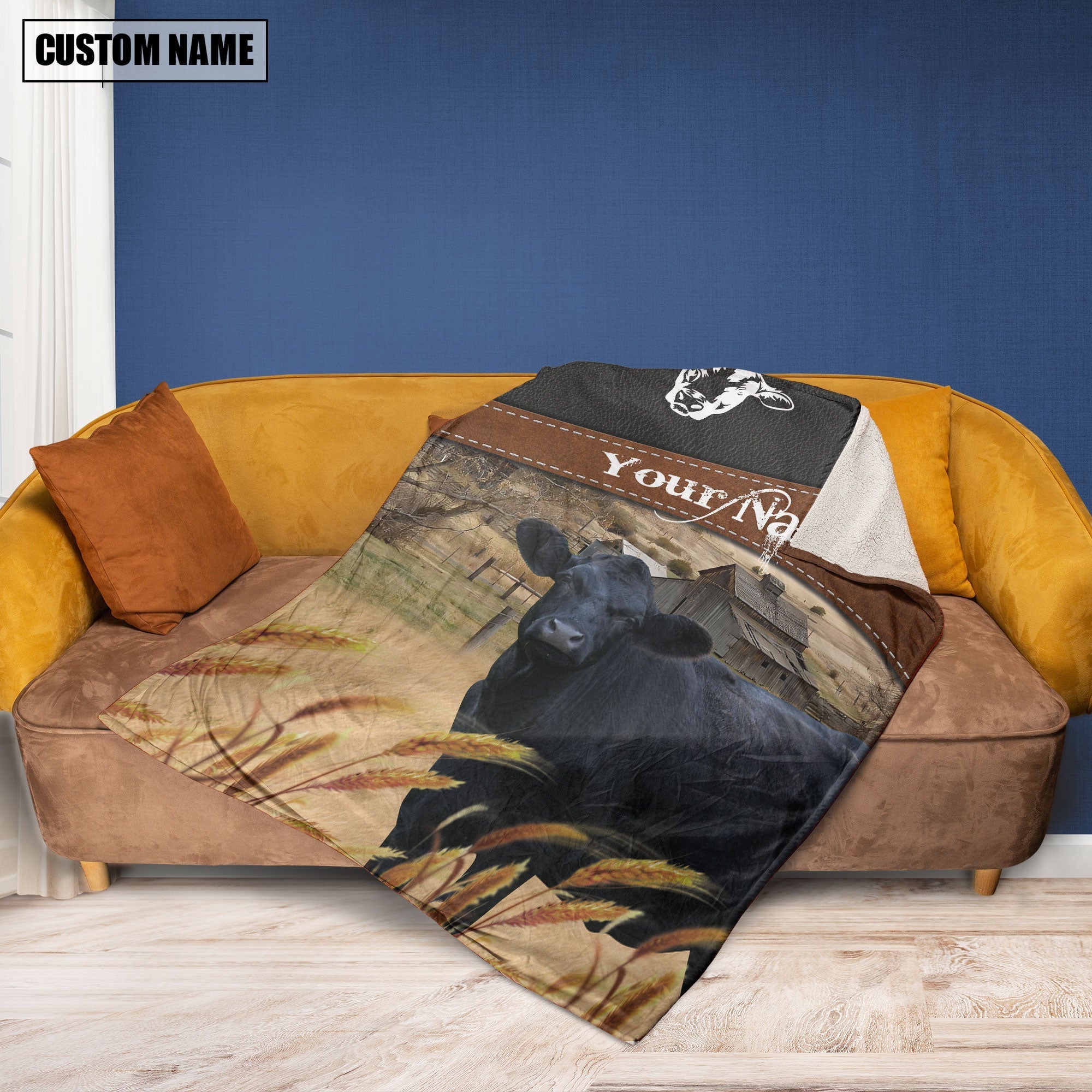 Black Angus Cattle On The Field Customized Name 3D Blanket