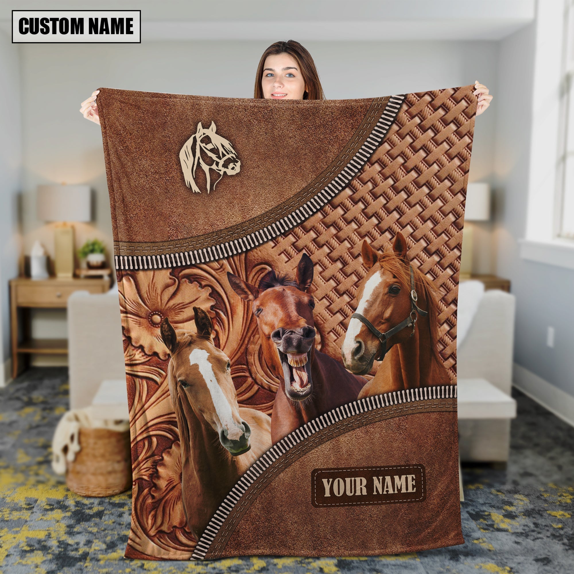 Horse Happiness Customized Name 3D Blanket