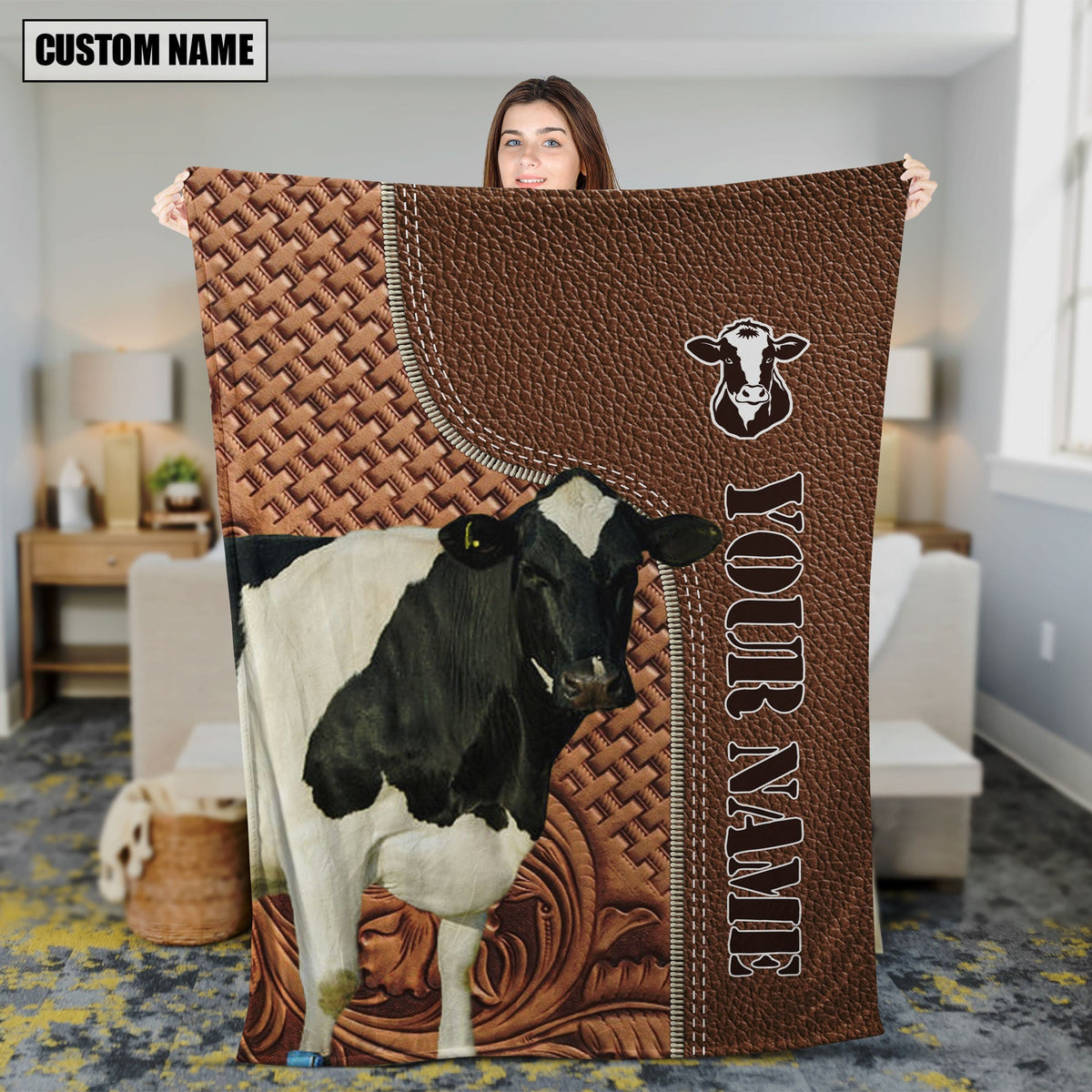 Holstein Farming Pattern Customized Name 3D Blanket
