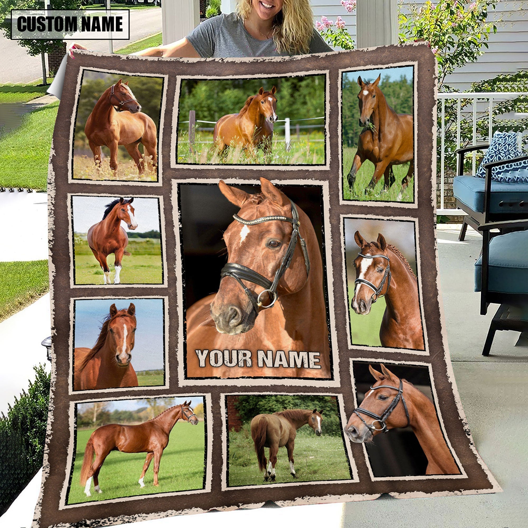 Custom Name Horse Frame Blanket