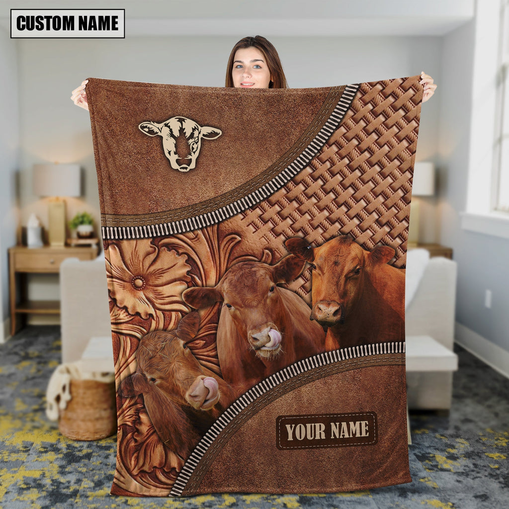 Red Angus Happiness Customized Name 3D Blanket
