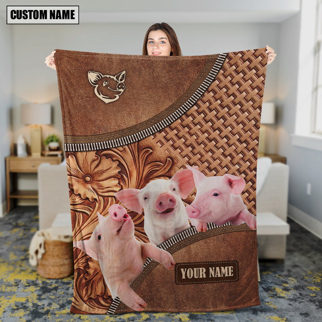 Pig Happiness Customized Name 3D Blanket