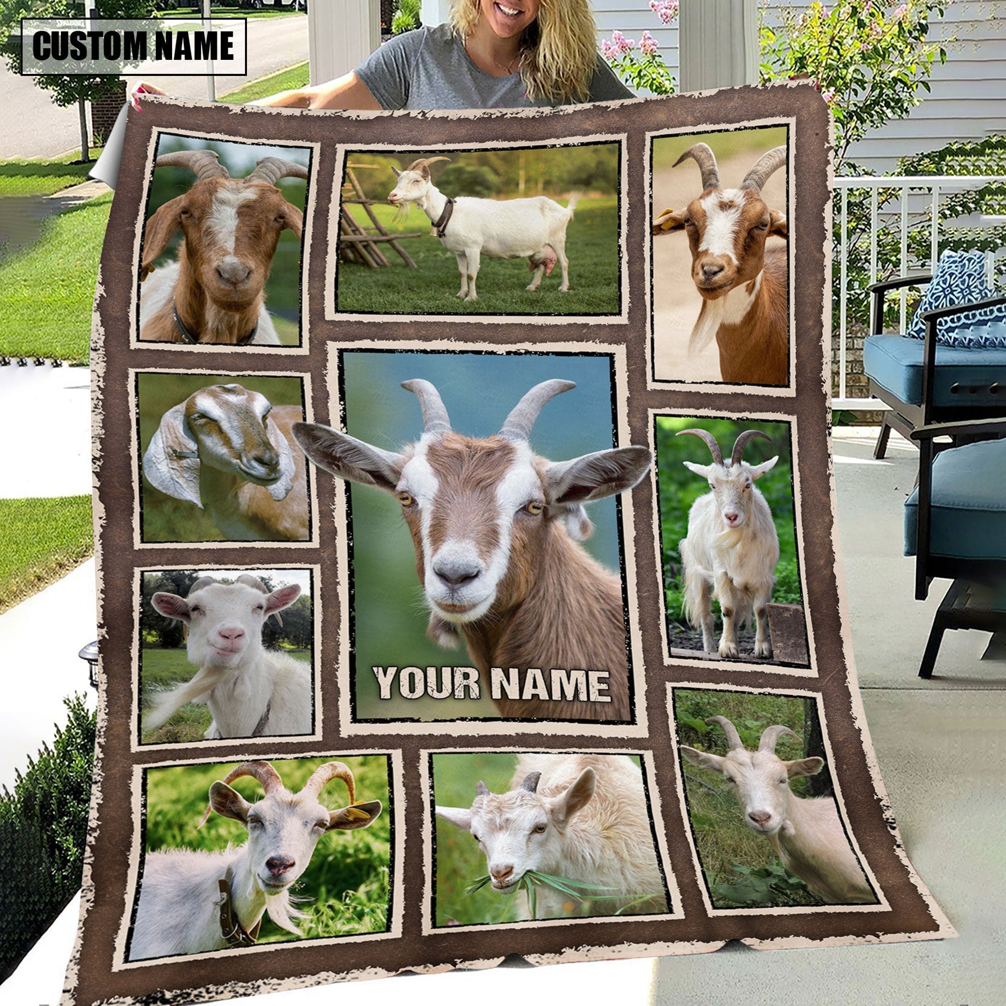 Custom Name Goat Frame Blanket