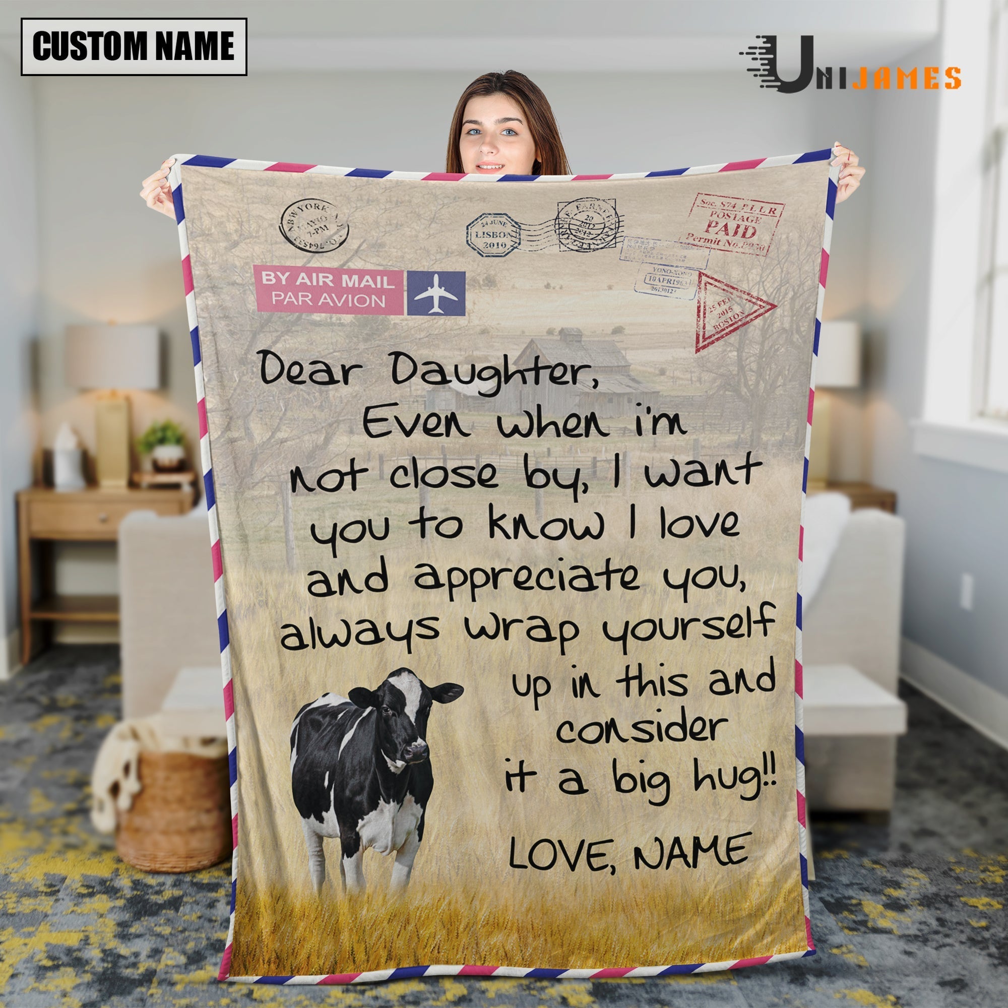 Custom Name Holstein Letter Family Blanket