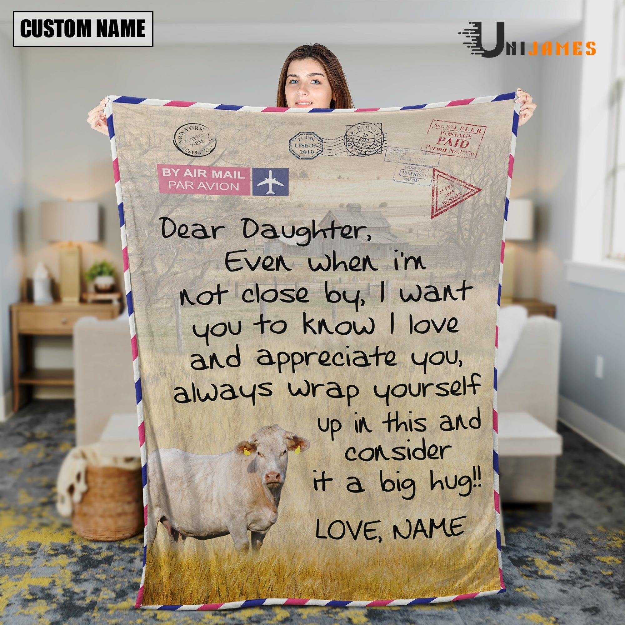 Custom Name Charolais Letter Family Blanket