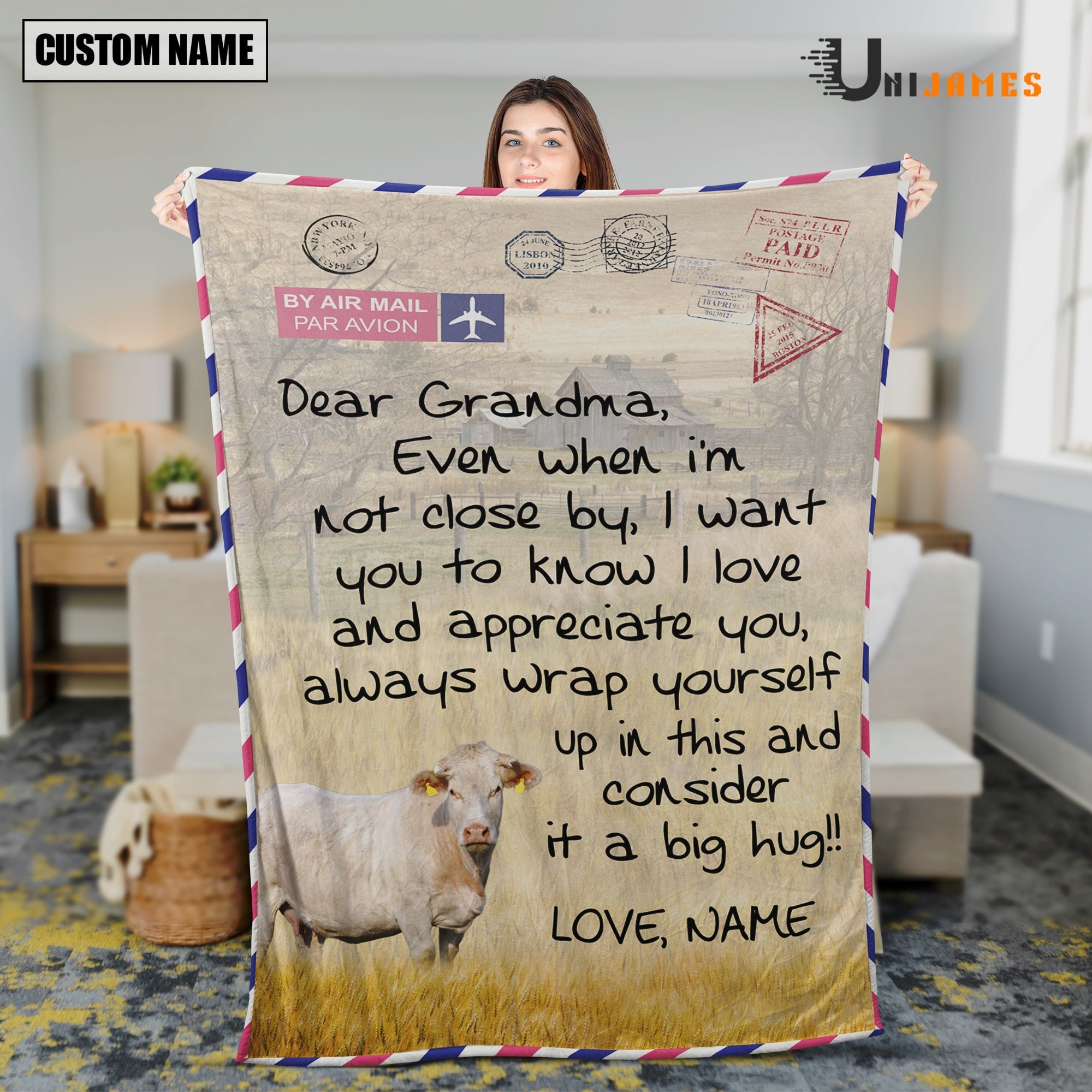 Custom Name Charolais Letter Family Blanket