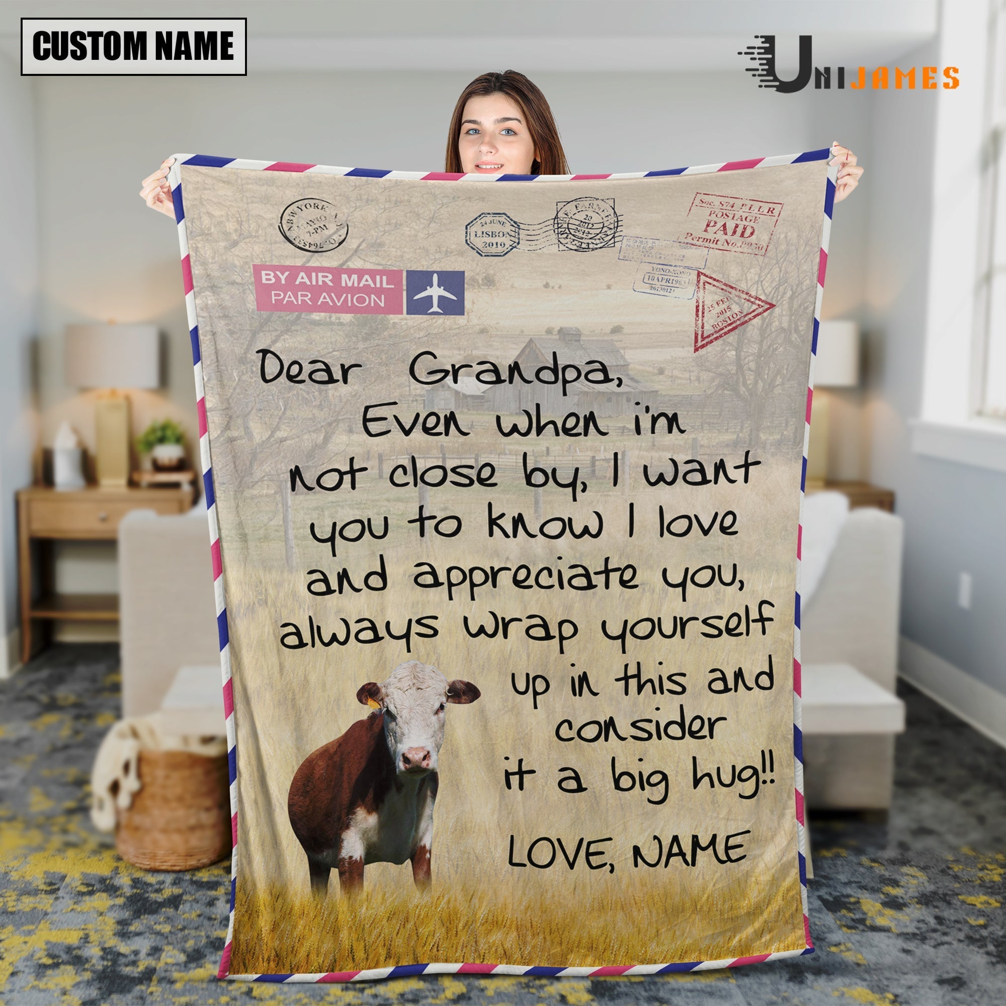 Custom Name Hereford Letter Family Blanket