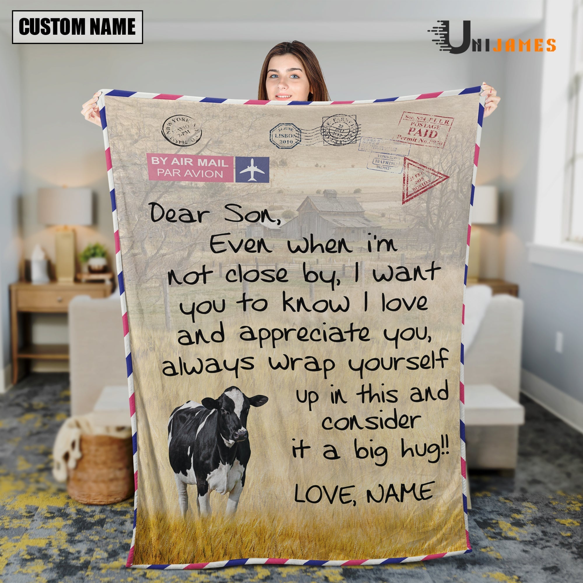 Custom Name Holstein Letter Family Blanket