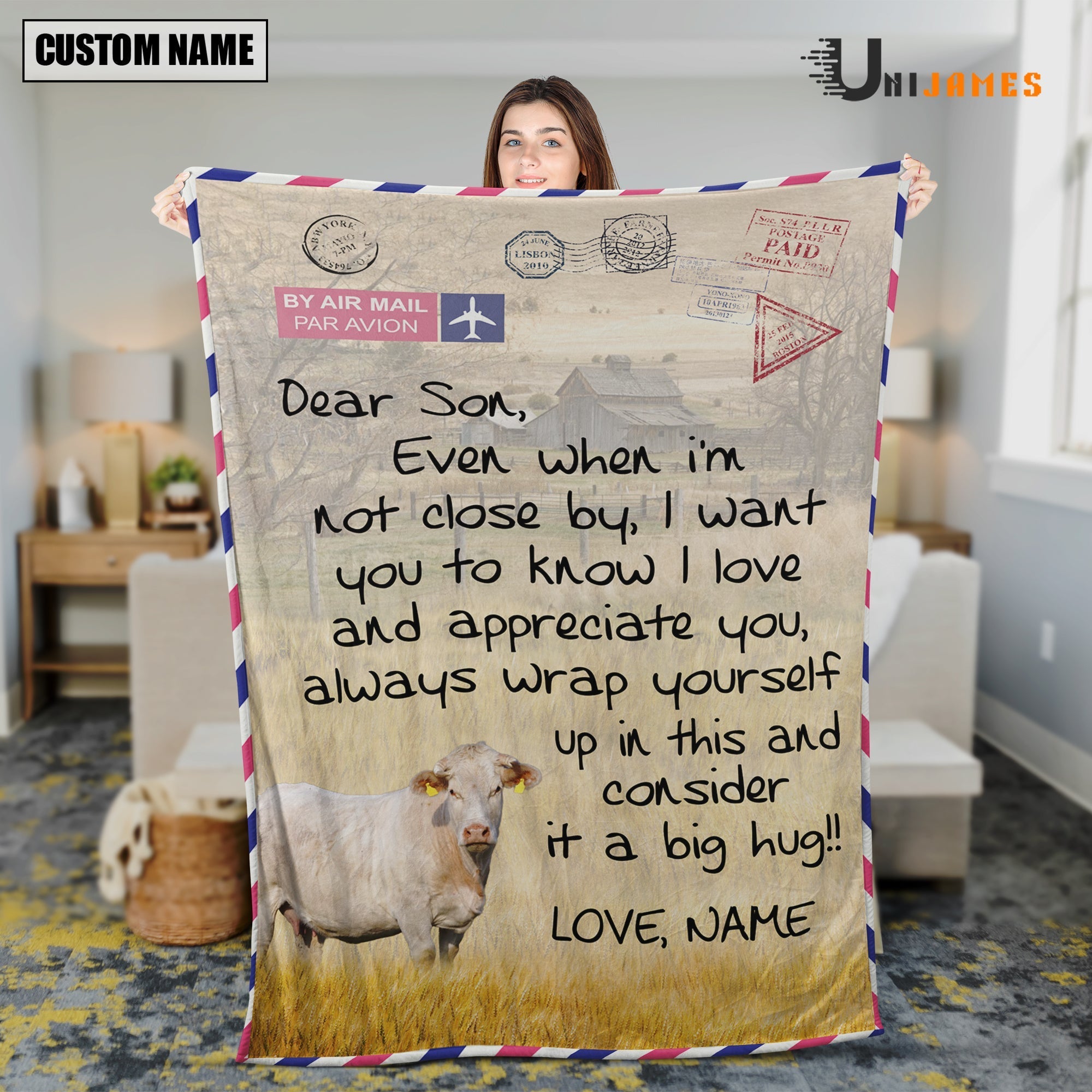 Custom Name Charolais Letter Family Blanket