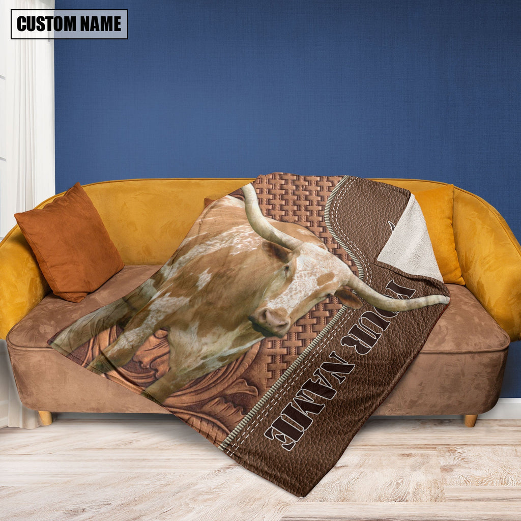 Texas Longhorn Farming Pattern Customized Name 3D Blanket