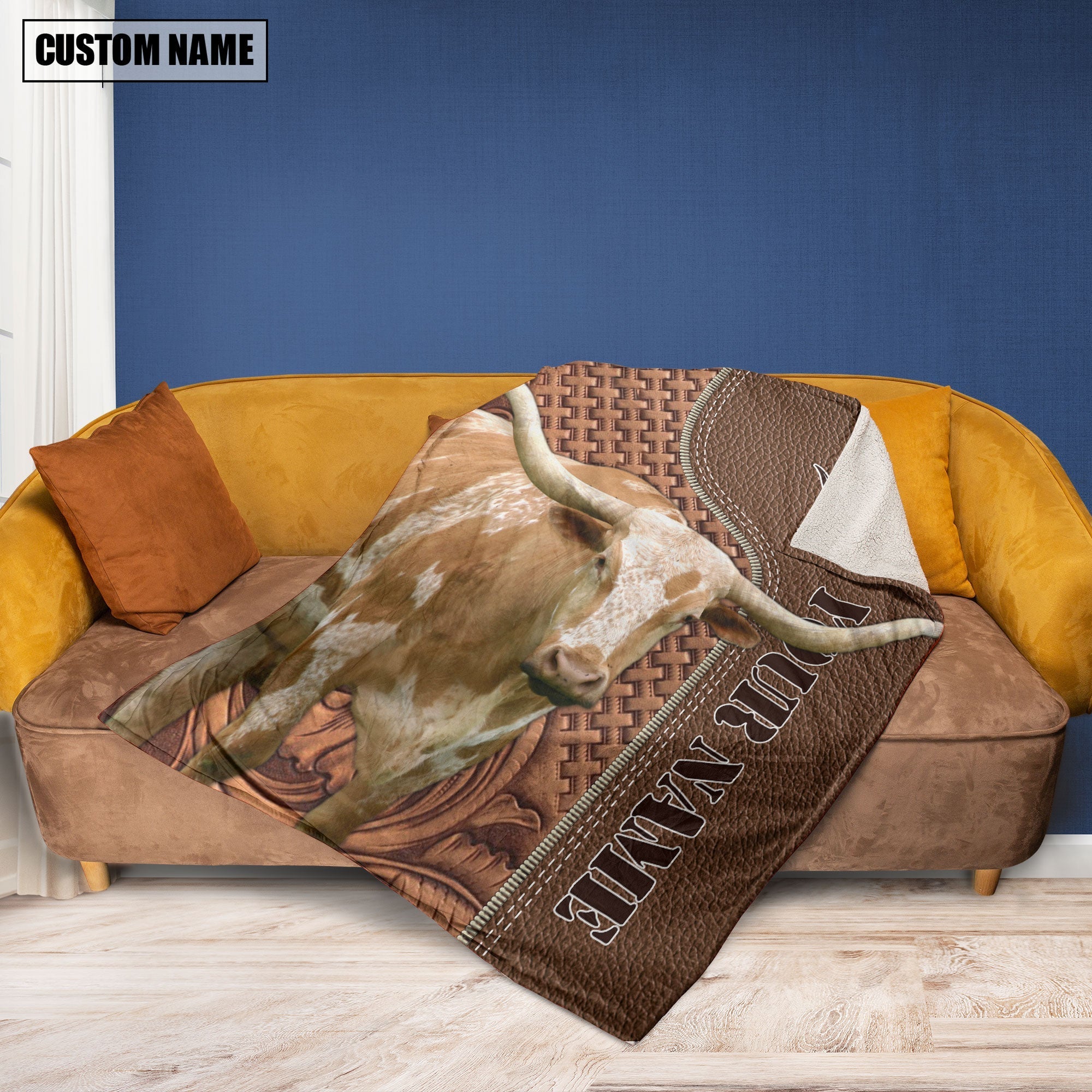 Texas Longhorn Farming Pattern Customized Name 3D Blanket