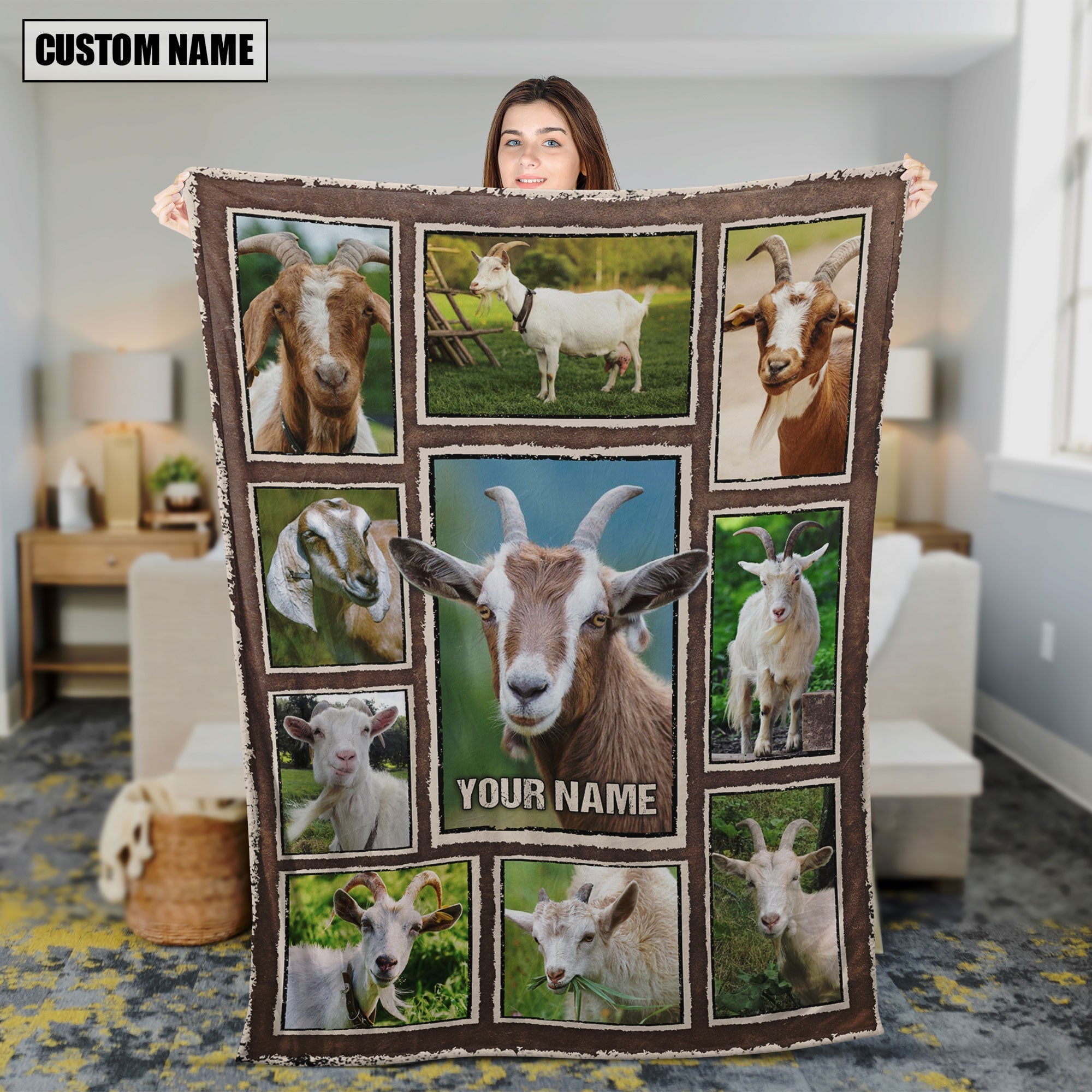 Custom Name Goat Frame Blanket