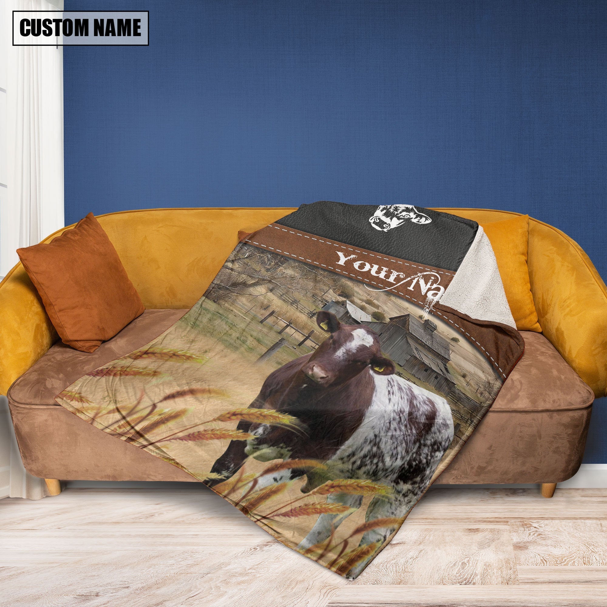 Shorthorn Cattle On The Field Customized Name 3D Blanket