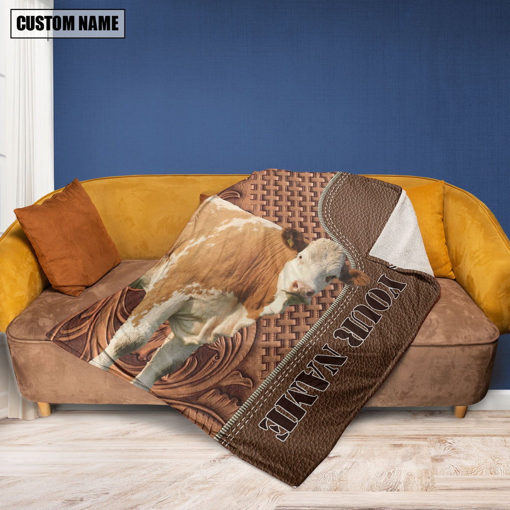 Simmental Farming Pattern Customized Name 3D Blanket