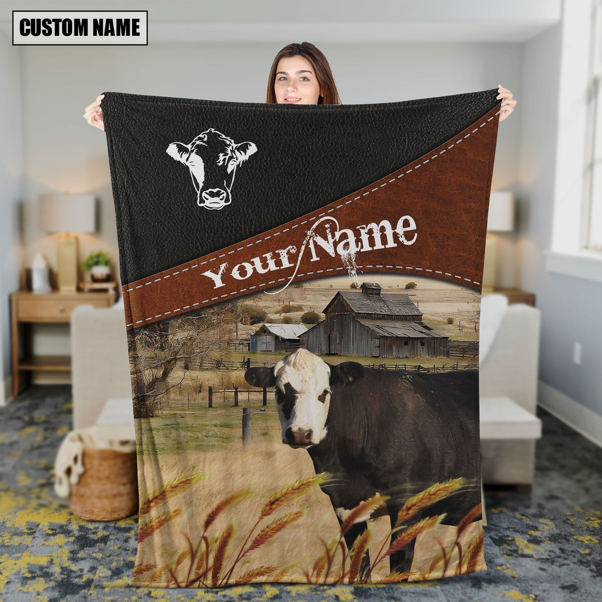Black Hereford Cattle On The Field Customized Name 3D Blanket