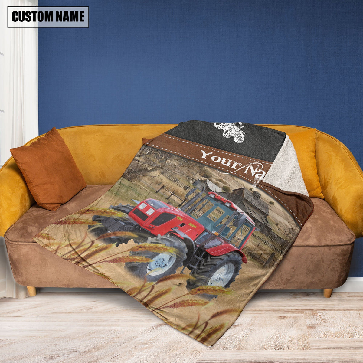 Red Tractor On The Field Customized Name 3D Blanket